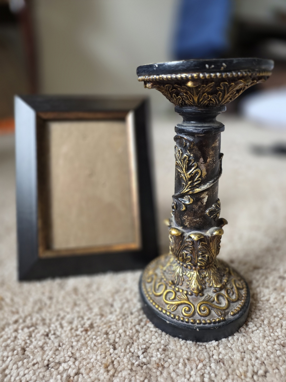 Ornate Antique-Style Black and Gold Candle Holder